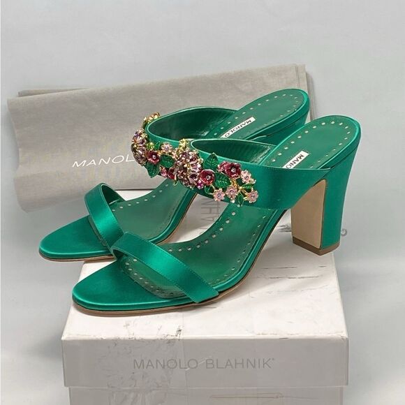 Manolo Blahnik 90MM Embellished Satin Mules size 40 - Picture 12 of 14